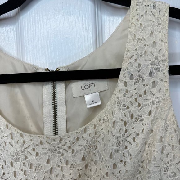 Loft Ivory Lace Sleeveless Dress Lined Eyelet Dress - Picture 5 of 8